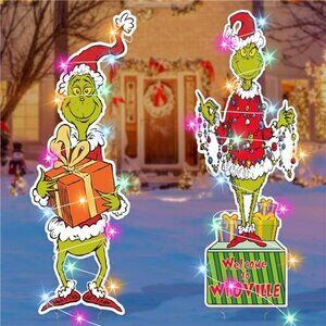 47in Christmas Yard Signs Outdoor Decor and 2 Fairy String Light for Yard Fence